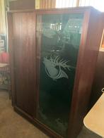 Vintage houten jagers kast met glazen schuifdeuren, Ophalen of Verzenden