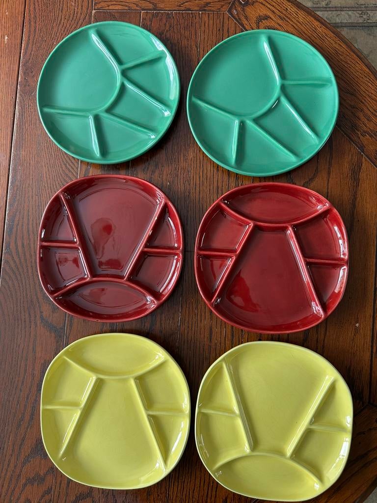 Longchamp? vintage fondue bordjes, Gebruikt, Ophalen of Verzenden, Bord(en), Effen