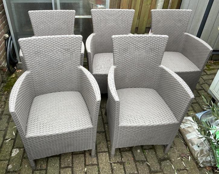 5 x  Alibert tuinstoel Dining Cappuccino, Tuin en Terras, Tuinstoelen, Zo goed als nieuw, Kunststof, Ophalen
