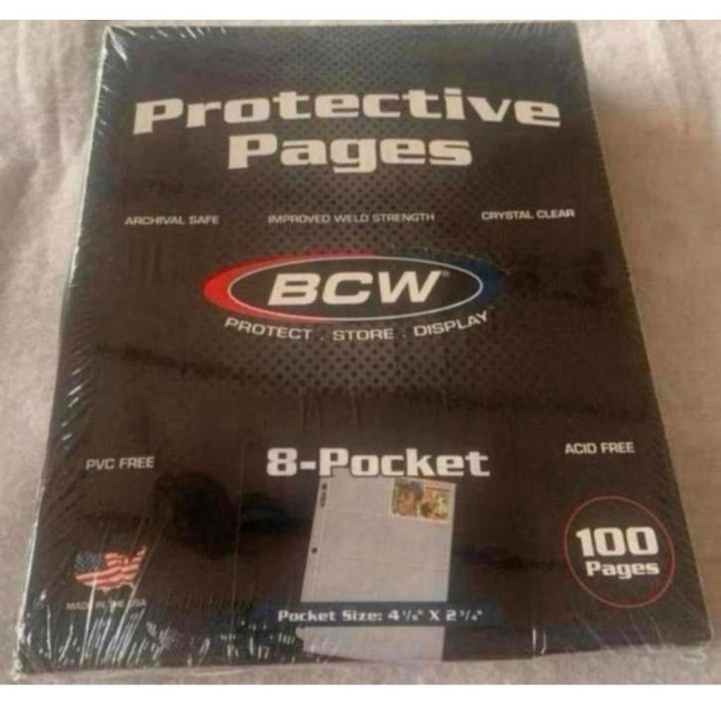 100 paginas 8 Pocket Card Protectors-BCW pokemon sport kaart, Ophalen of Verzenden, Nieuw, Boek of Catalogus, Foil