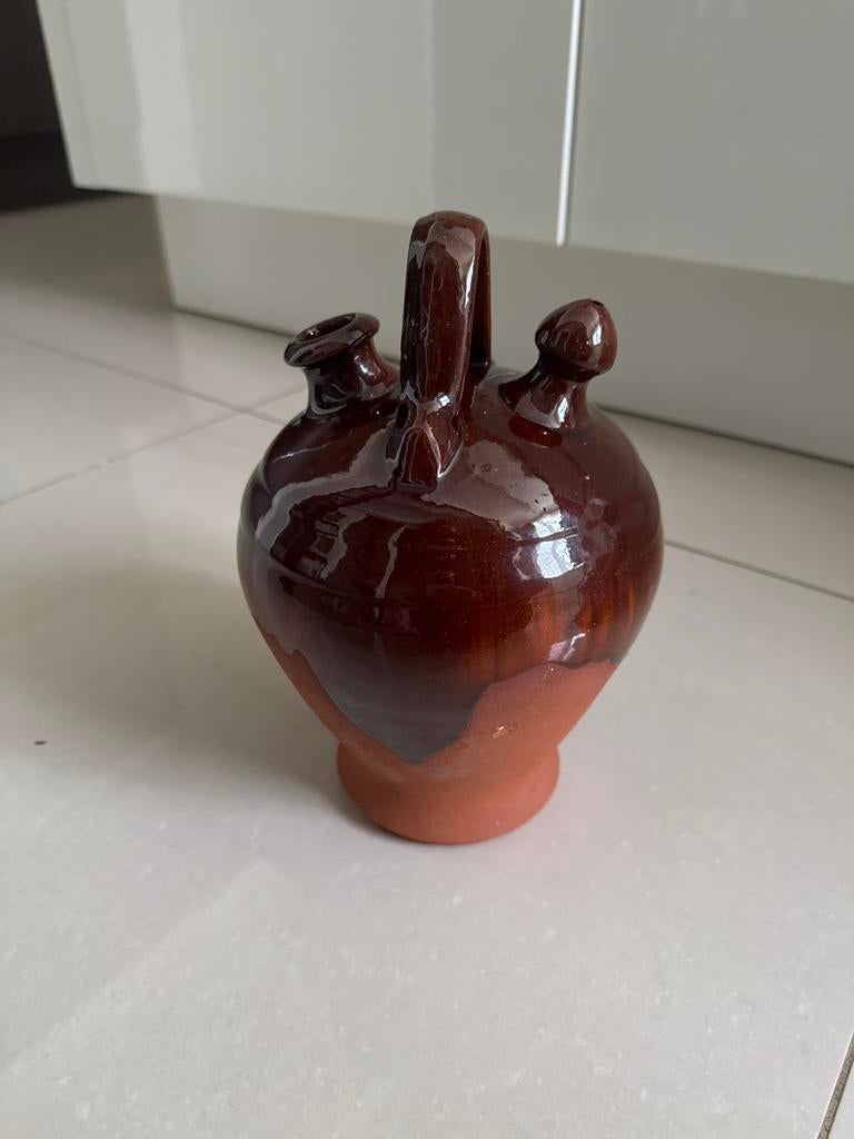 Vintage Spaanse Porrón Wijnkan - Bruin Geglazuurd Aardewerk, Antiek en Kunst, Ophalen