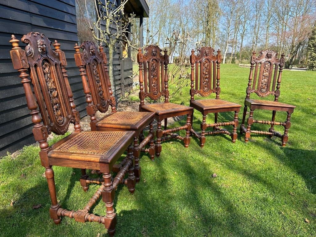 5 eetkamerstoelen, Mechels antiek Prijs is per stoel, Antiek en Kunst, Ophalen