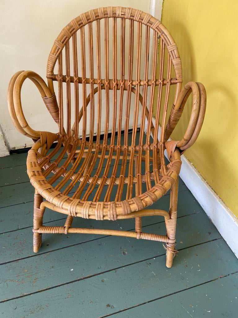 Rotan stoeltje van rohe .., Huis en Inrichting, Stoelen, Ophalen, Bruin, Riet of Rotan, Zo goed als nieuw