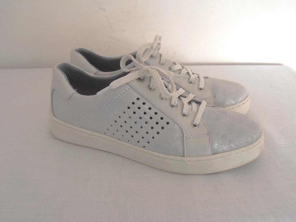Salamander - prachtige zilverkleur leren sneakers - 38, Overige kleuren, Verzenden, Salamander, Sneakers of Gympen