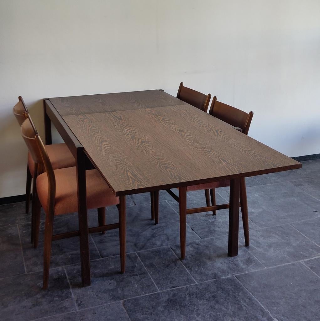 Vintage houten eettafel Pastoe tafel wenge hout verlengbaar, Ophalen, Overige materialen, Gebruikt, Mid century modern dutch design