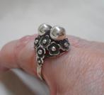 Zilveren vintage ring met bloemen en bollen nr.1723