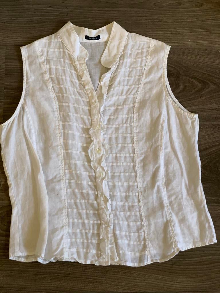 Purdey witte linnen damesblouse, 42, Kleding | Dames, Ophalen of Verzenden, Zo goed als nieuw, Maat 42/44 (L), Wit