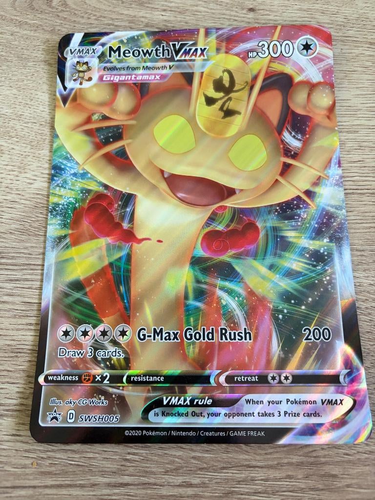 Pokemon Meowth Vmax groot, Ophalen of Verzenden, Zo goed als nieuw, Losse kaart