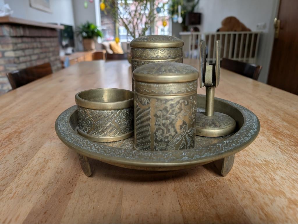 Antieke koperen tabakset, Antiek en Kunst, Ophalen of Verzenden