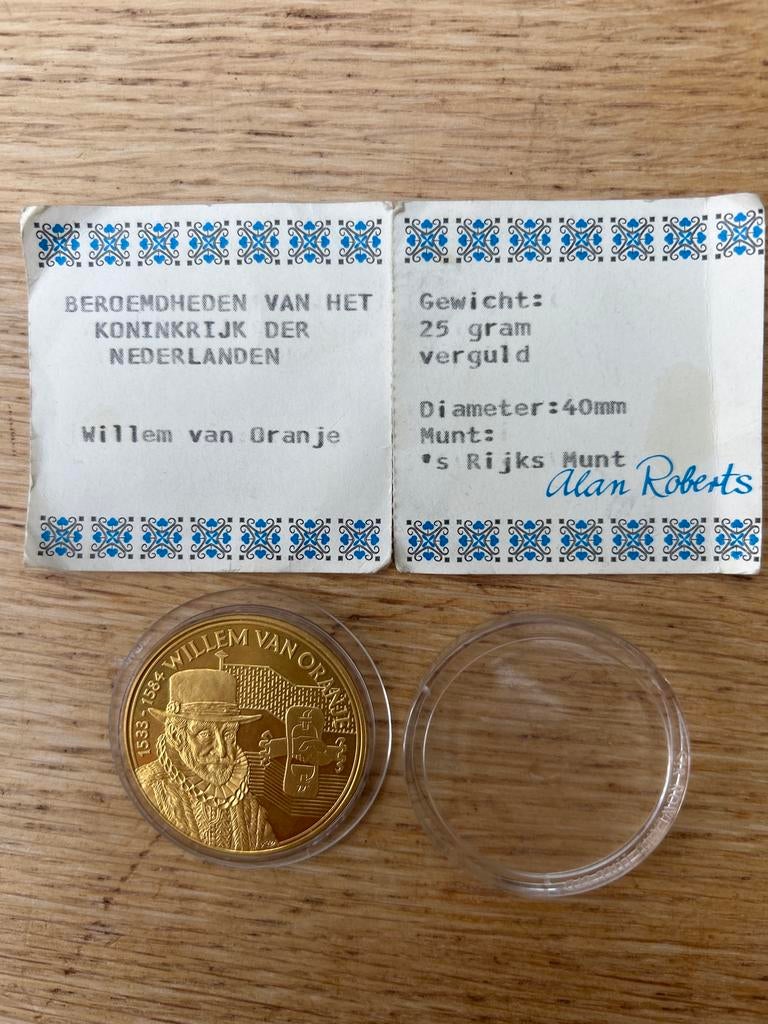 Vergulde Munt Willem van Oranje - 40mm, 25 gram, Vóór koninkrijk, Losse munt, Goud, Overige waardes