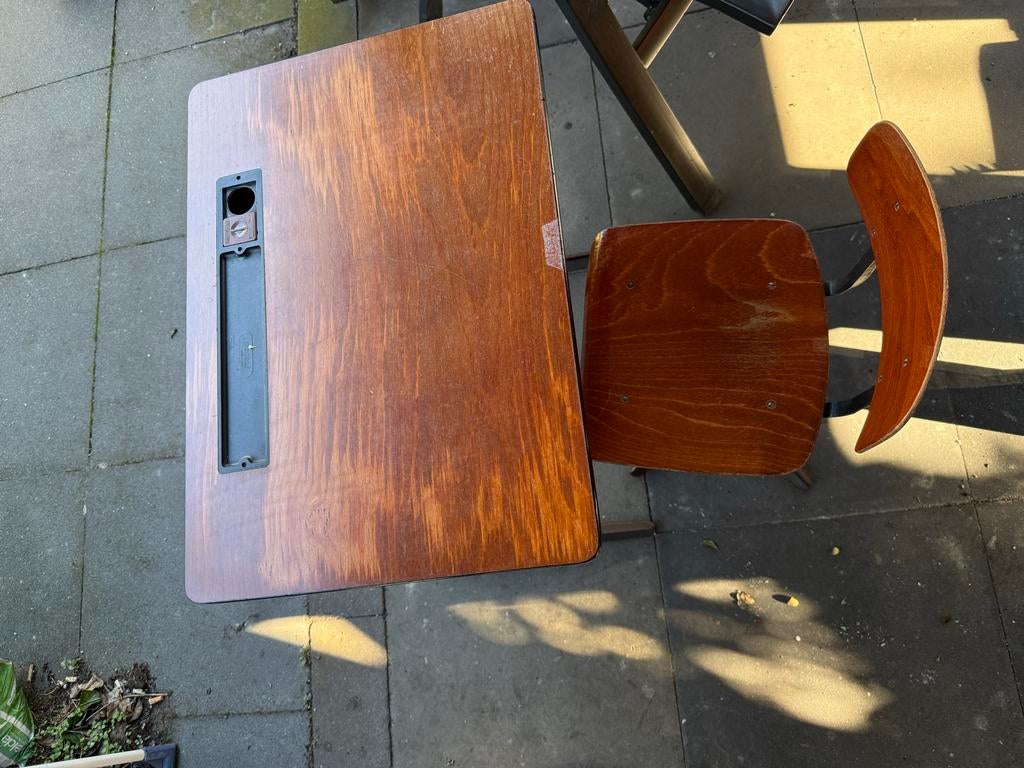 Vintage schoolbankje met stoel - Nostalgische set, Antiek en Kunst, Ophalen
