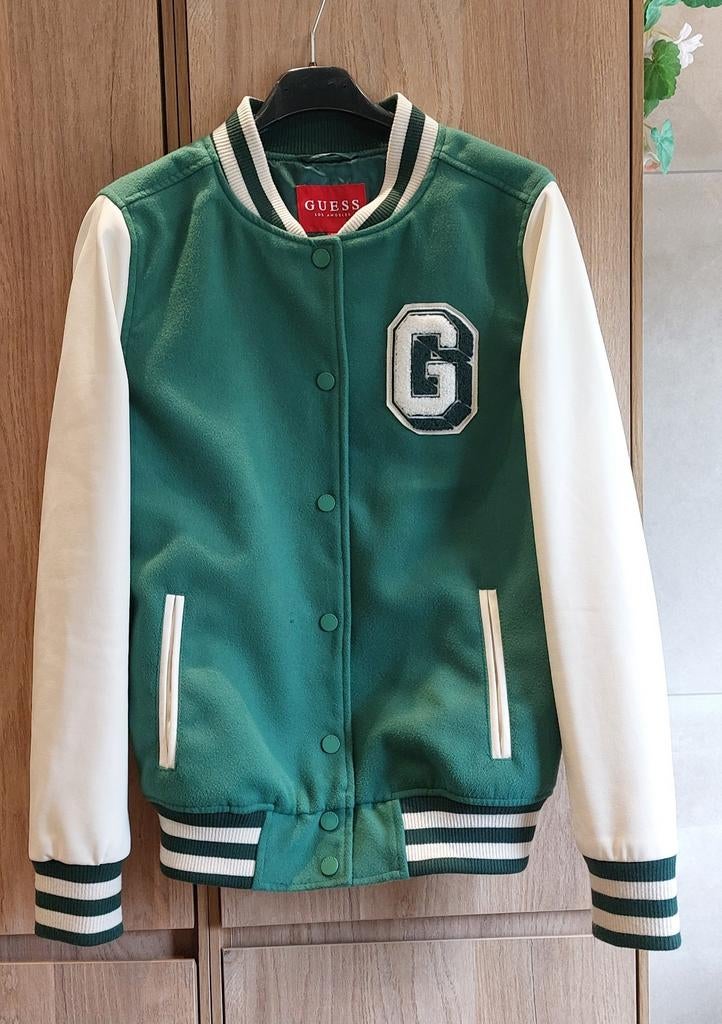 Guess Dames/Kinder Jas Maat XS - Groen/Wit Varsity Jacket, Guess, Ophalen of Verzenden, Zo goed als nieuw, Maat 34 (XS) of kleiner