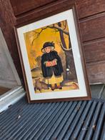 Ingelijste print van een meisje met ree en roodborstje, Ophalen of Verzenden