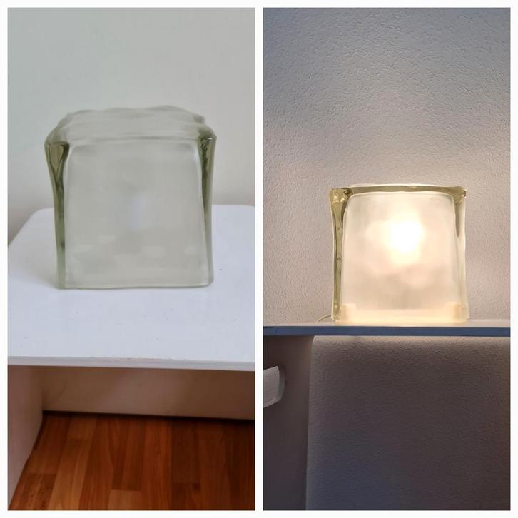 IKEA Iviken glazen blok tafellamp sfeerlicht zonder chips, Huis en Inrichting, Lampen | Tafellampen, Zo goed als nieuw, Glas, Ophalen