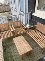 Houten tuinstoelen en bankje met rotan details, Tuin en Terras, Ophalen, Gebruikt, Hout