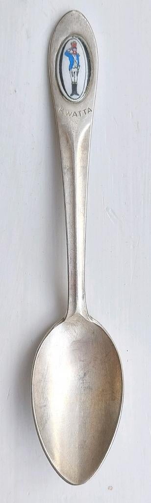 Kwatta chocolade lepel geëmailleerd soldaatje verzilverd, Verzamelen, Ophalen of Verzenden, Gebruikt, Gebruiksvoorwerp