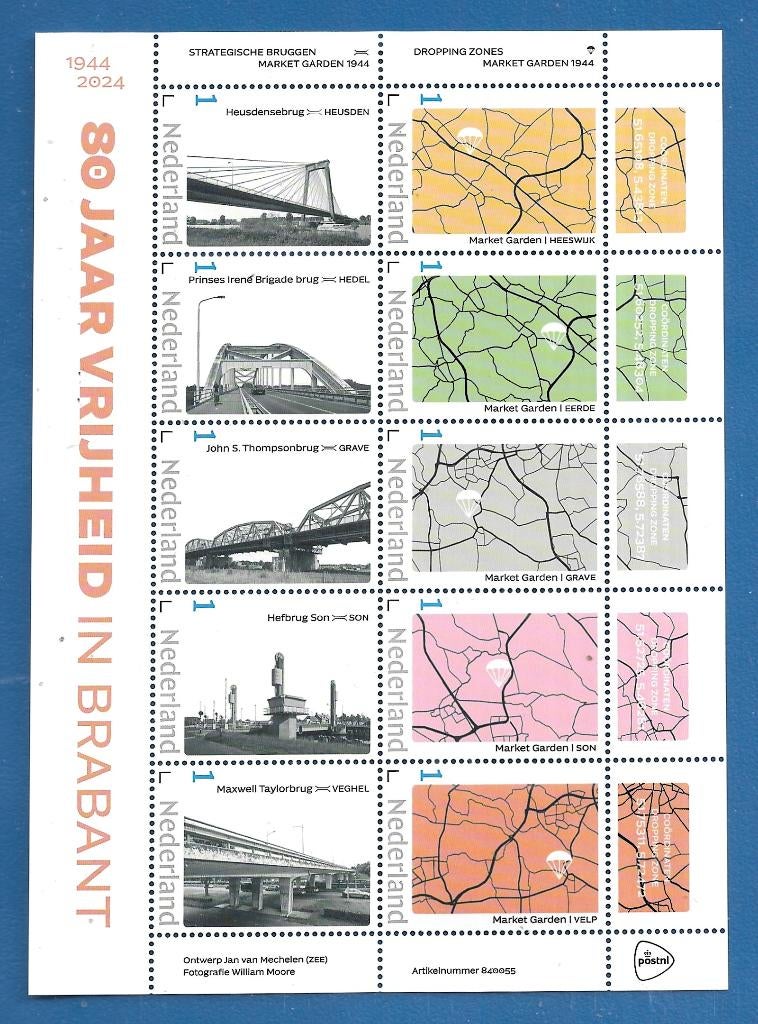 80 jaar vrijheid in Brabant (postzegelvel), Verzenden, Na 1940, Postfris