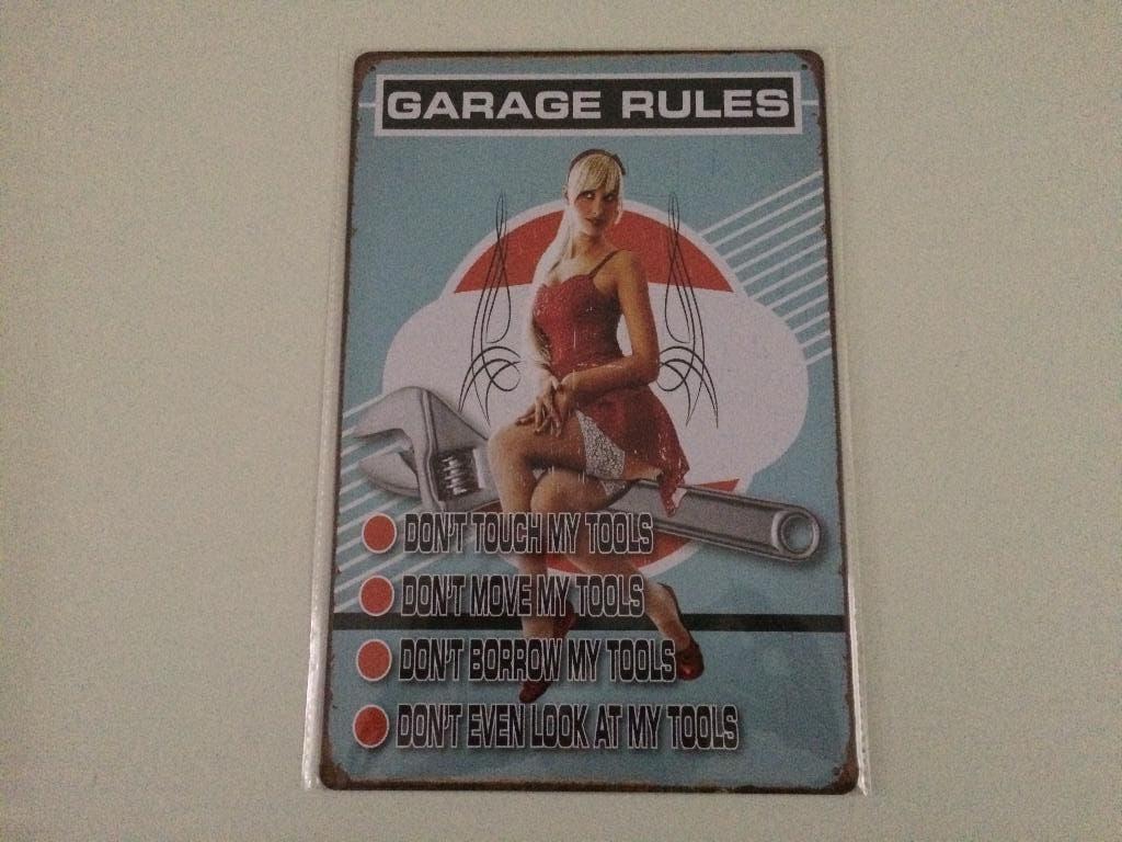 Nieuw Metalen Wandbord * Garage Rules 20x30cm, Huis en Inrichting, Ophalen of Verzenden, Nieuw, Reclamebord