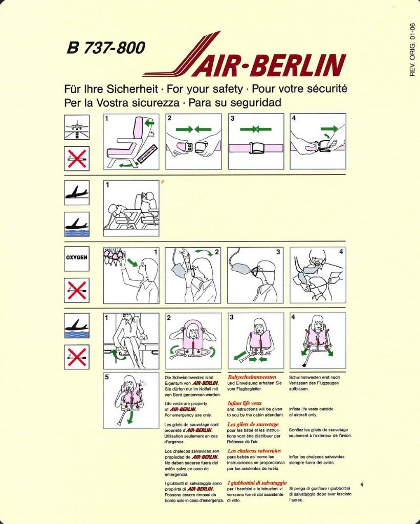 Safety Card - Air-Berlin Boeing 737-800, Ophalen of Verzenden, Nieuw, Kaart, Foto of Prent