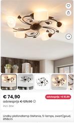 Lindby Plafondlamp Stefania, 5-lamps, zwart/goud, Ø 58cm, Ophalen, Zo goed als nieuw, Metaal