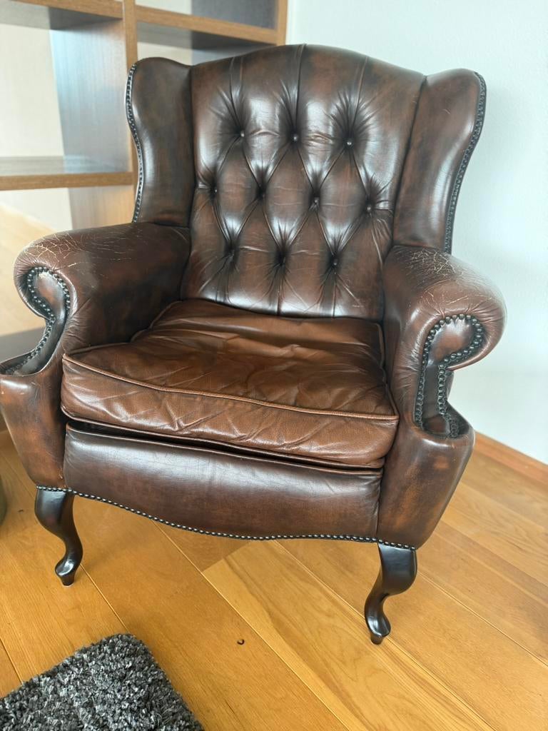 Chesterfield fauteuil., Huis en Inrichting, Fauteuils, Ophalen, Zo goed als nieuw, 75 tot 100 cm