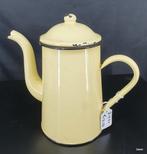 Vintage Franse emaille decoratieve kan - Crèmegeel, Ophalen of Verzenden