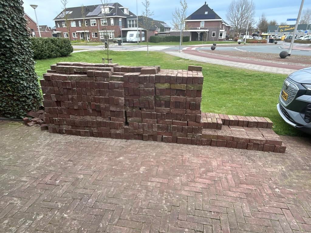 Hardgebakken rode stenen, ongeveer 30 m², Tuin en Terras, Tegels en Klinkers, Ophalen, Gebruikt, Keramiek, Klinkers