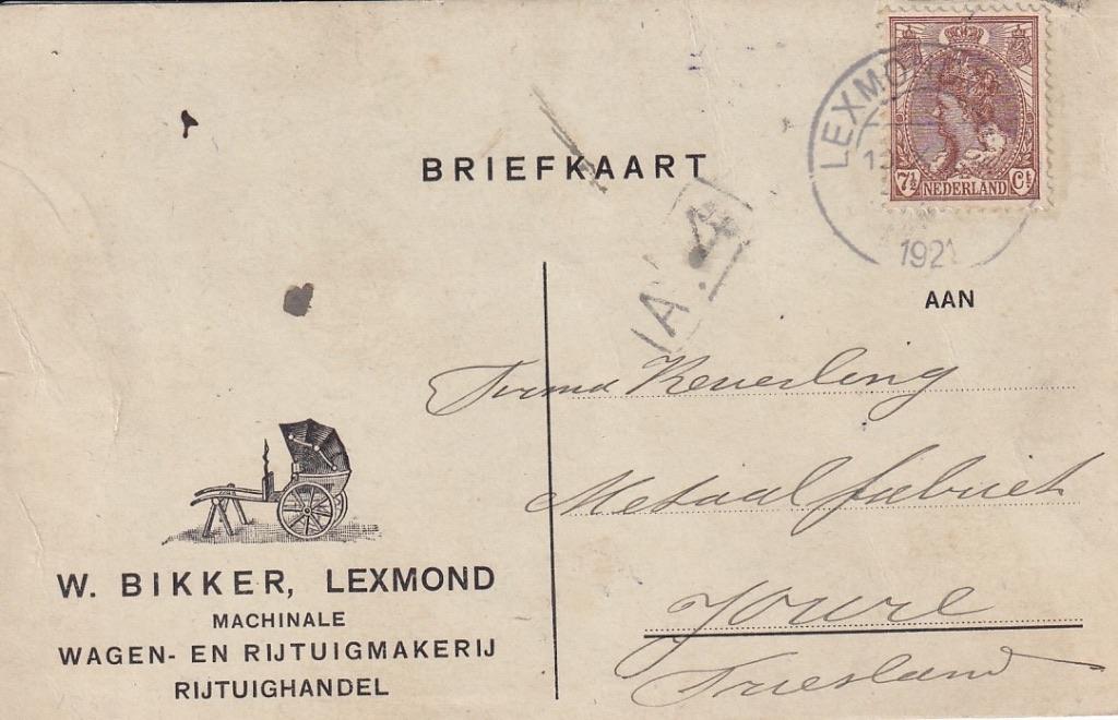 709Y Lexmond, W. Bikker Machinale Wagen- en Rijtuigmakerij +, Ophalen of Verzenden, 1920 tot 1940, Gelopen, Utrecht