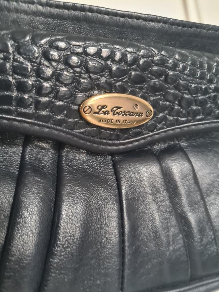 La Toscana schoudertas - Zwart/blauw leer, bijna nieuwstaat, Sieraden, Tassen en Uiterlijk, Tassen | Schoudertassen, Zo goed als nieuw