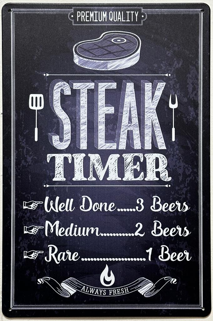 Steak timer BBQ barbecue reclamebord van metaal wandbord