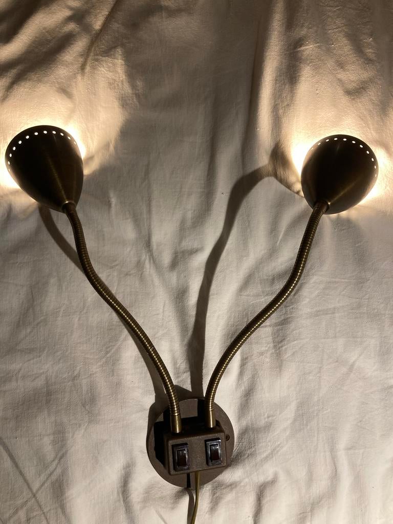 Vintage wandlamp met twee flexibele armen, Huis en Inrichting, Lampen | Wandlampen, Ophalen of Verzenden, Gebruikt, Metaal, Vintage