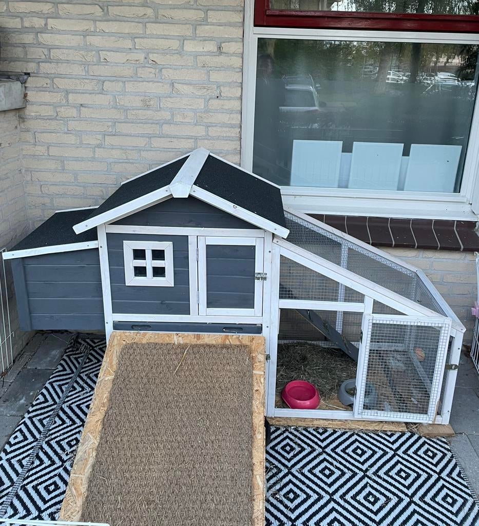 Konijnenhok met nachthok en ren, Ophalen, 110 cm of meer, Konijn, Zo goed als nieuw