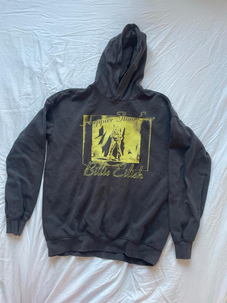 Billie Eilish hoodie H&M maat 170 donkergrijs/geel-groen, Kinderen en Baby's, Kinderkleding | Maat 170, Zo goed als nieuw, Jongen of Meisje