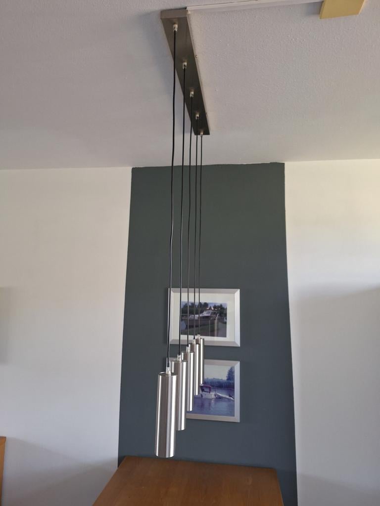 Hanglamp met 5 metalen kokers, Huis en Inrichting, Lampen | Hanglampen, Ophalen of Verzenden