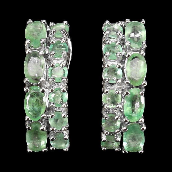 oorbellen 925 zilver 14 k wit goud verguld met Smaragd, Sieraden, Tassen en Uiterlijk, Oorbellen, Nieuw, Knopjes of Stekers, Zilver