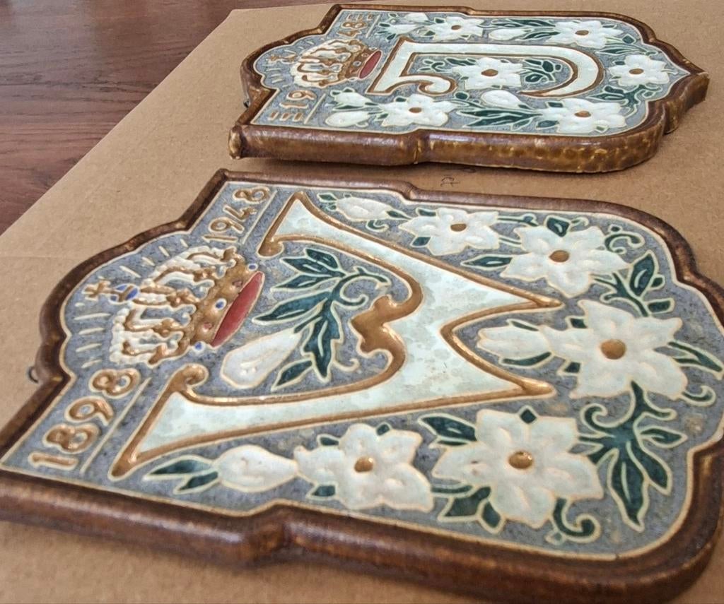 2 Cloisonné tegels 1948 Porceleyne Fles, Ophalen of Verzenden