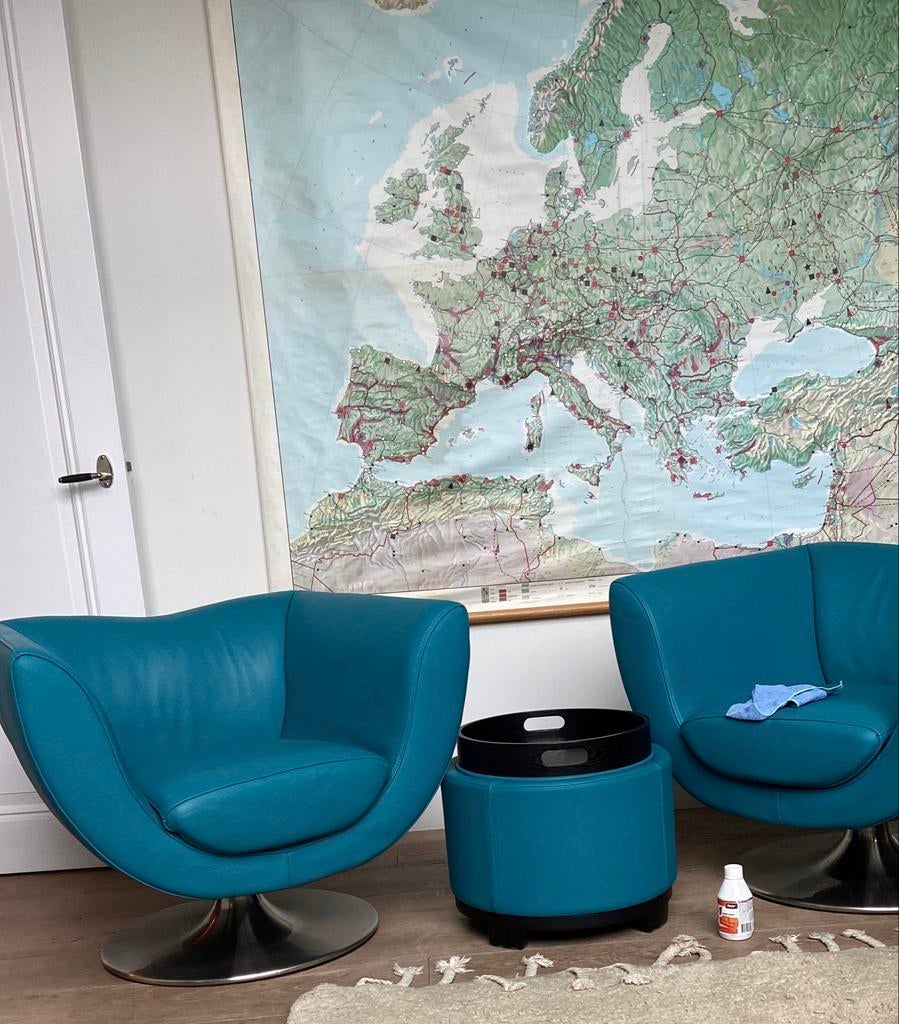 Blauwe fauteuils met opbergkist van Kuka, Ophalen, Gebruikt, Leer, 75 tot 100 cm