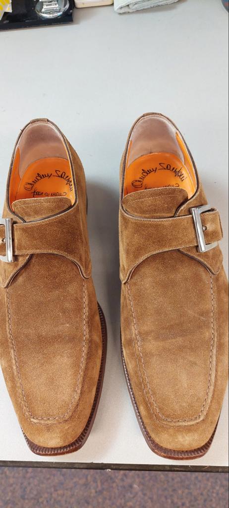 Santoni Carlo Penny Loafers - Handgemaakt Beige Suède, Kleding | Heren, Schoenen, Loafers, Overige kleuren, Santoni, Ophalen of Verzenden
