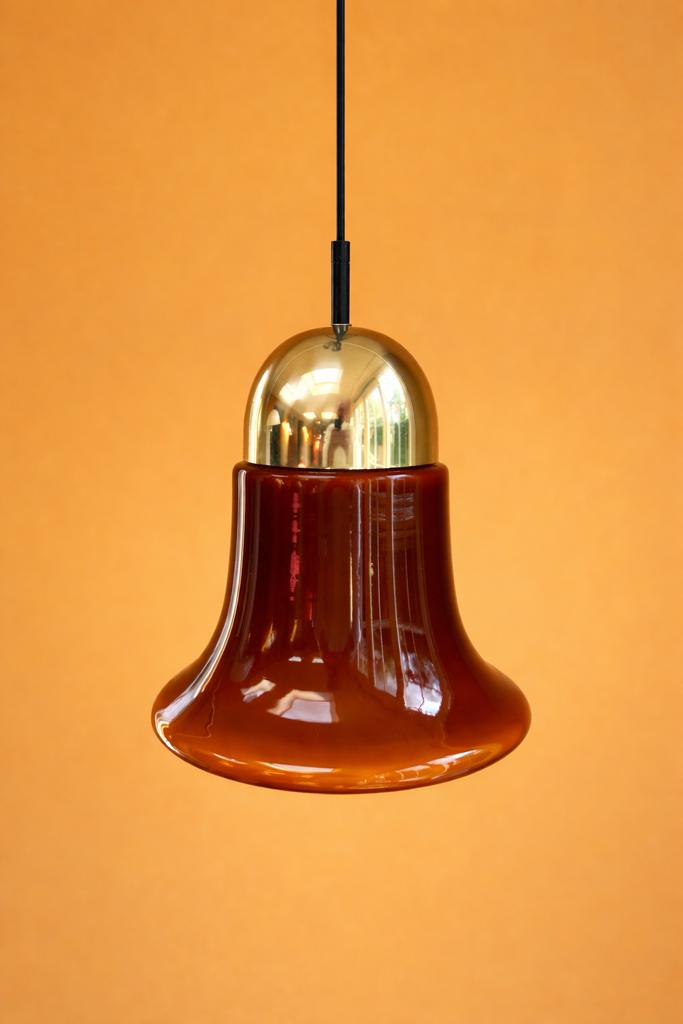Space Age hanglamp amber glas – Peill & Putzler stijl, Huis en Inrichting, Lampen | Hanglampen, Ophalen of Verzenden, Zo goed als nieuw