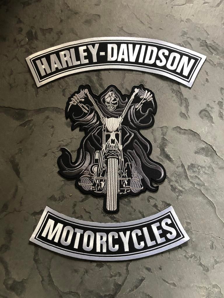 Harley davidson reaper back patch set zwart/ wit 3 delig, Motoren, Ophalen, Nieuw zonder kaartje, Heren