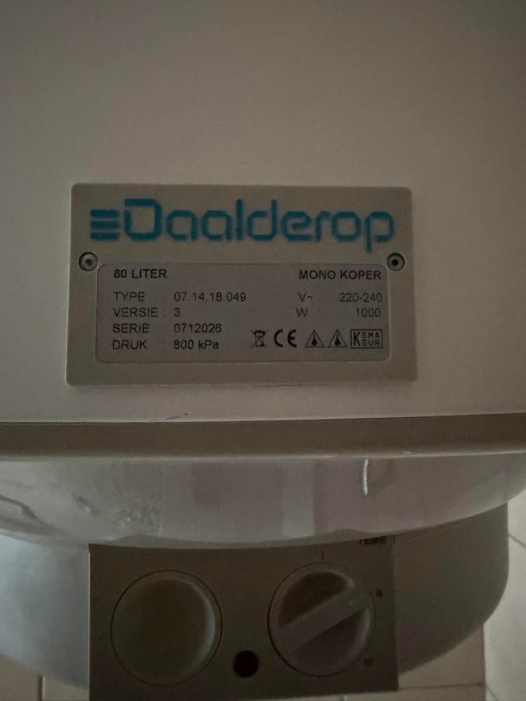 Daalderop boiler 80 liter, Gebruikt, 20 tot 100 liter, Onbekend, Boiler