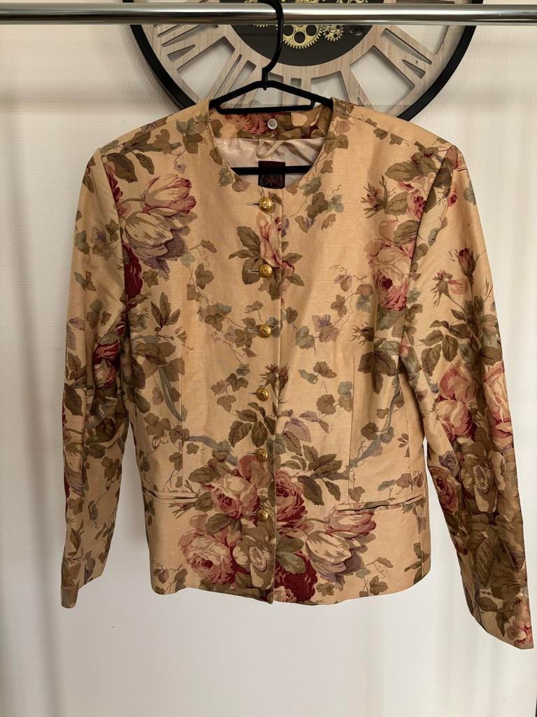 Pauw blazer met bloemenprint, maat XS/S, Kleding | Dames, Jasjes, Kostuums en Pakken, Beige, Ophalen of Verzenden, Jasje, Maat 34 (XS) of kleiner