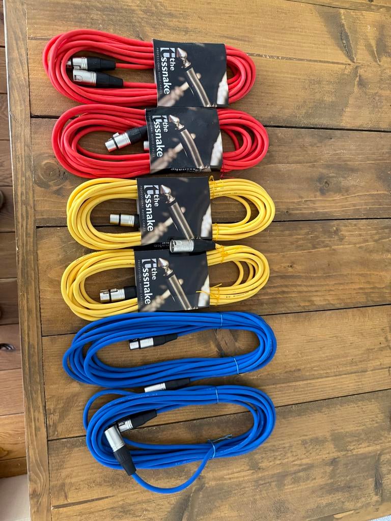 6x XLR kabels 5 meter (male/female) - Kleurrijk!, Ophalen of Verzenden, Zo goed als nieuw, Microfoon