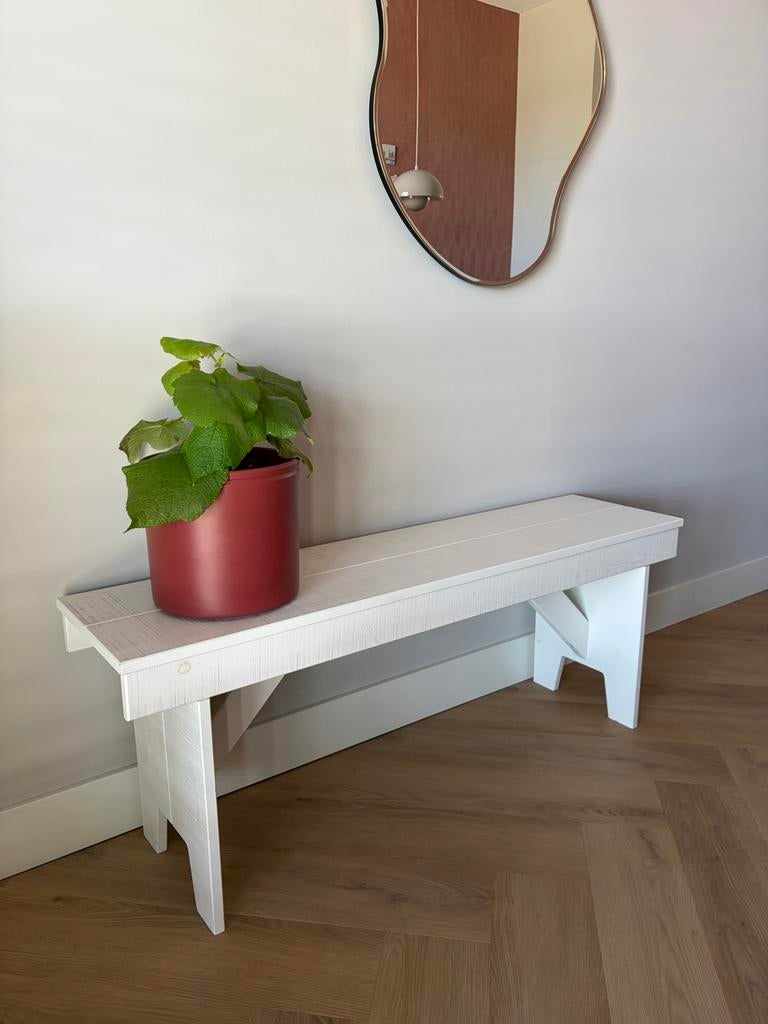Woood Loet bankje wit hout grenen, Gebruikt, 75 cm of meer, Rechthoekig, Hout