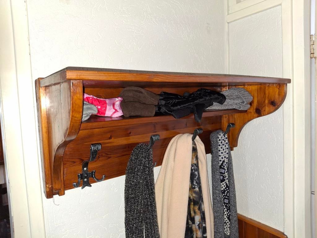 Vintage houten kapstok met hoedenplank, Huis en Inrichting, Woonaccessoires | Kapstokken, Ophalen