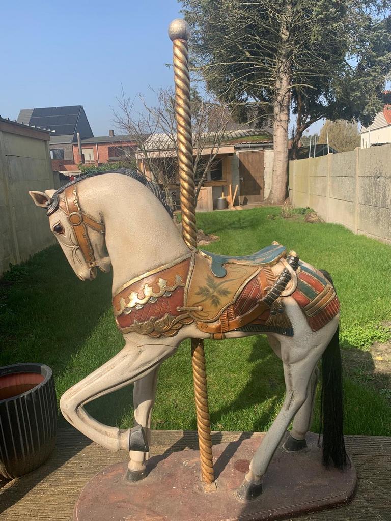 Antiek Carrousel Paard - Decoratief Houten Paard, Verzamelen, Ophalen of Verzenden, Gebruikt