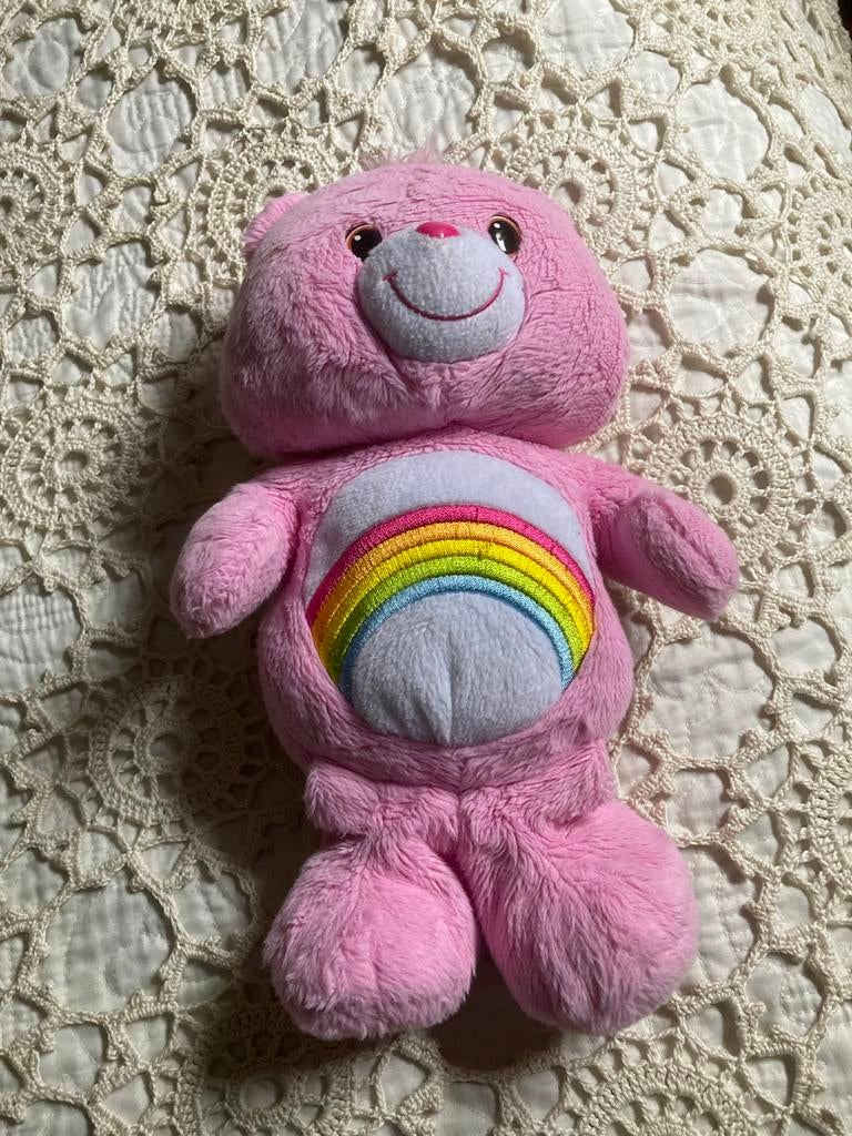 Roze Care Bear Troetelbeertje Knuffel met Regenboog, Ophalen of Verzenden, Gebruikt
