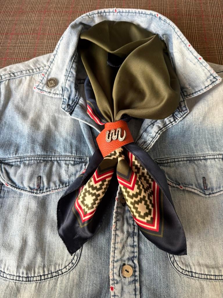 Navajo bandana ring leer met metalen slang, Ophalen of Verzenden, Nieuw