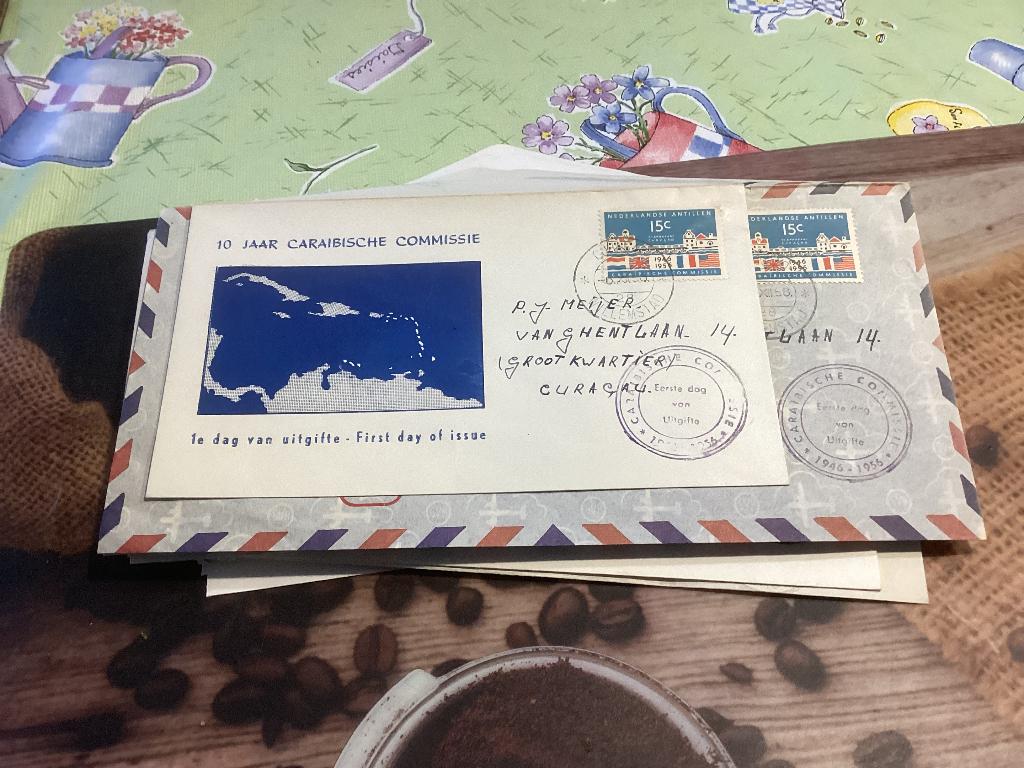 No1086 Nederlandse Antillen voorloper 6-12-1956 gelopen Heb, Postzegels en Munten, Postzegels | Eerstedagenveloppen, Ophalen, Beschreven