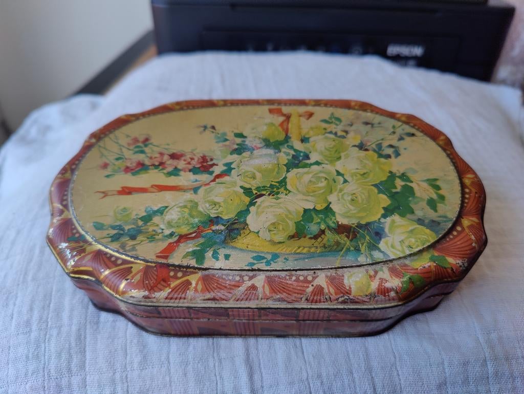 Vintage Van Houten Bonbons Fins Blikken Doos uit 1928, Ophalen of Verzenden, Gebruikt, Overige, Overige merken